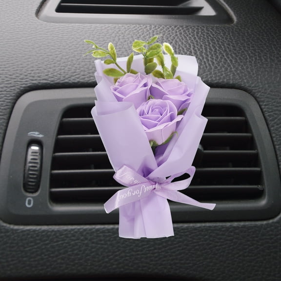Uxcell Light Purple Small Bouquet Car Air Freshener Vent Clips, Mini Decorative Rose Bouquet with Fragrance Diffuser for Women, Automotive Air Freshener Decoration, Style 5