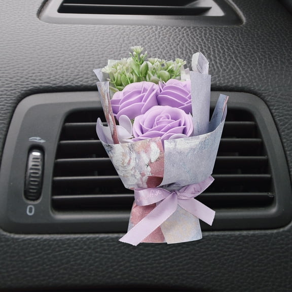 Uxcell Light Purple Small Bouquet Car Air Freshener Vent Clips, Mini Decorative Rose Bouquet with Fragrance Diffuser for Women, Automotive Air Freshener Decoration, Style 1