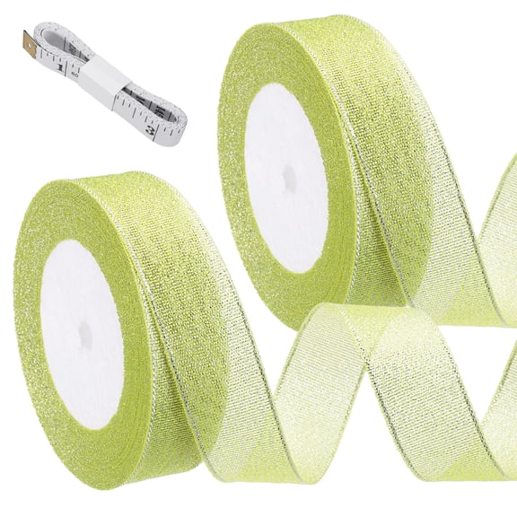 Uxcell Light Yellow Glitter Ribbon (25 Yards, 1" Wide) with Silver Thread Sparkly Metallic Fabric Ribbons - Sparkly Practical, for Gift Wrapping Balloons Crafts DIY Decor Holiday