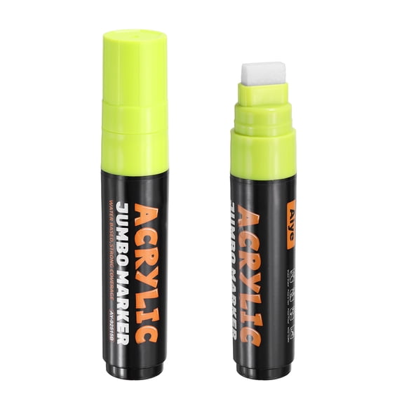 Uxcell Light Yellow Poster Markers, 2 Pcs Permanent Waterproof Markers Large Acrylic Paint Pen 15mm Felt Wide Tip on Canvas Glass Wood Ceramic Rock for Painting, Sign Graffiti Creations