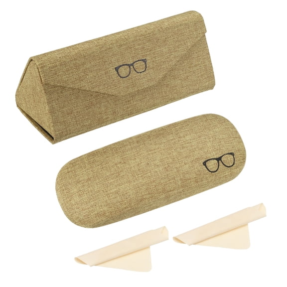 Uxcell Linen Fabric Sunglasses Organizer, 2Pcs Protective Hard Shell Eyeglass Cases Portable Foldable Glasses Case With Storage Bag for Women Men Eyeglasses Sunglasses Storage, Light Brown