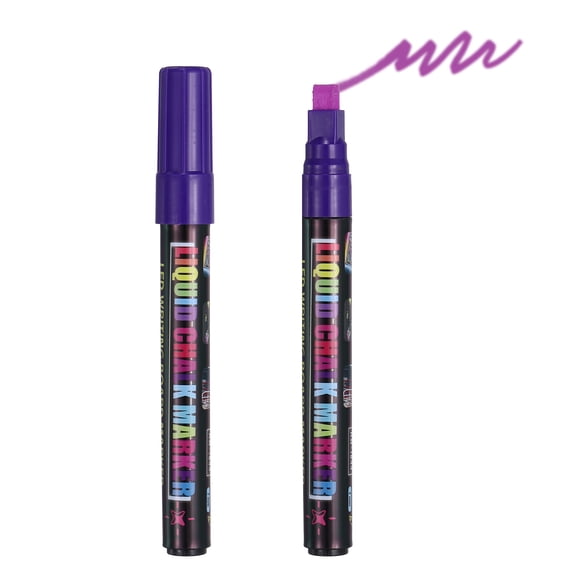 Uxcell Liquid Chalk Markers, 2Pcs Whiteboard Markers with 7mm Wide Tips Erase Chalk Pens Big Chalkboard Water-Based for Planning Whiteboard, LED Note Board, Blackboard, Mirror, Purple
