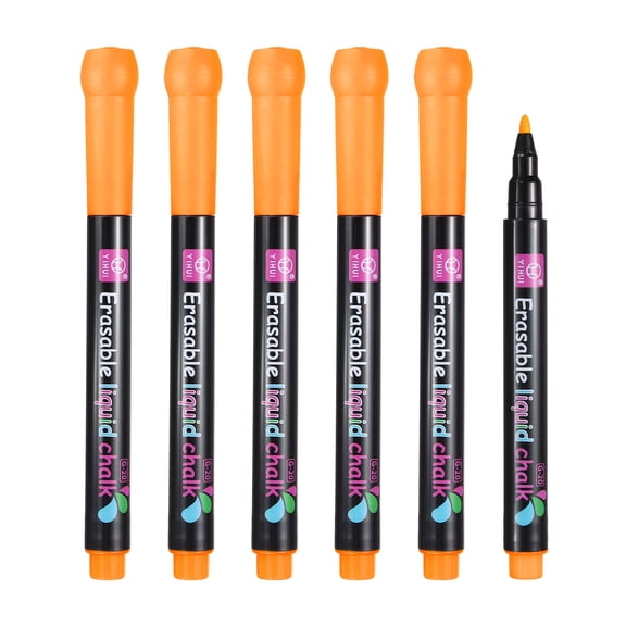 Uxcell Liquid Chalk Markers, 6Pcs Whiteboard Markers Fine Tip Dry Wipe Pens Colorful Wet Erase Chalk for Whiteboard LED Note Board Blackboard Planning Glass, Orange