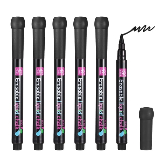 Uxcell Liquid Chalk Markers, 6Pcs Whiteboard Markers Fine Tip Dry Wipe Pens Colorful Wet Erase Chalk for Whiteboard LED Note Board Blackboard Planning Glass, Black