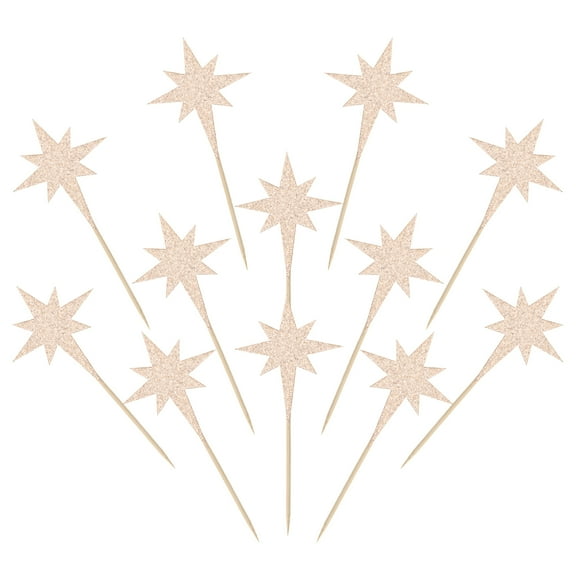 Uxcell Little Star Cupcake Toppers, Sparkle Star Cupcake Picks Birthday Cake Decoration Champagne Gold 30