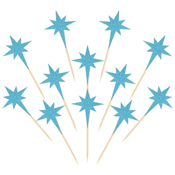 Uxcell Little Star Cupcake Toppers, Sparkle Star Cupcake Picks Birthday Cake Decoration Lake Blue 50