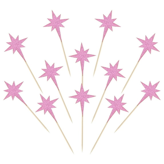Uxcell Little Star Cupcake Toppers, Sparkle Star Cupcake Picks Birthday Cake Decoration Pink 30
