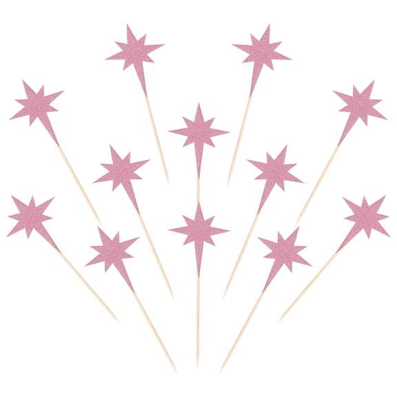 Uxcell Little Star Cupcake Toppers, Sparkle Star Cupcake Picks Birthday Cake Decoration Rose Gold 30