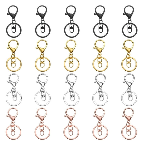 Uxcell Lobster Claw Clasp Hook Keychain with Swivel Trigger Clip Flat Split Keychain Ring, 4 Color, 20 Pcs