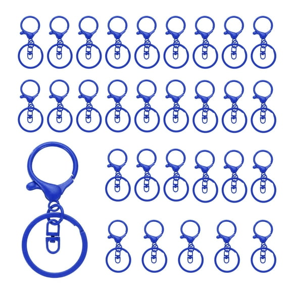 Uxcell Lobster Claw Clasp Hook Keychain with Swivel Trigger Clip Flat Split Keychain Ring, Blue, 30 Pcs