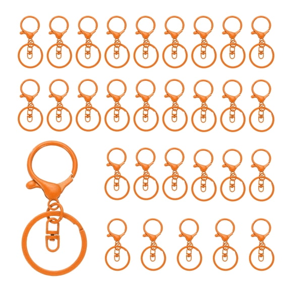 Uxcell Lobster Claw Clasp Hook Keychain with Swivel Trigger Clip Flat Split Keychain Ring, Orange, 30 Pcs