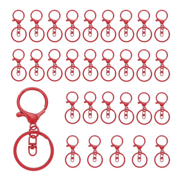 Uxcell Lobster Claw Clasp Hook Keychain with Swivel Trigger Clip Flat Split Keychain Ring, Red, 30 Pcs