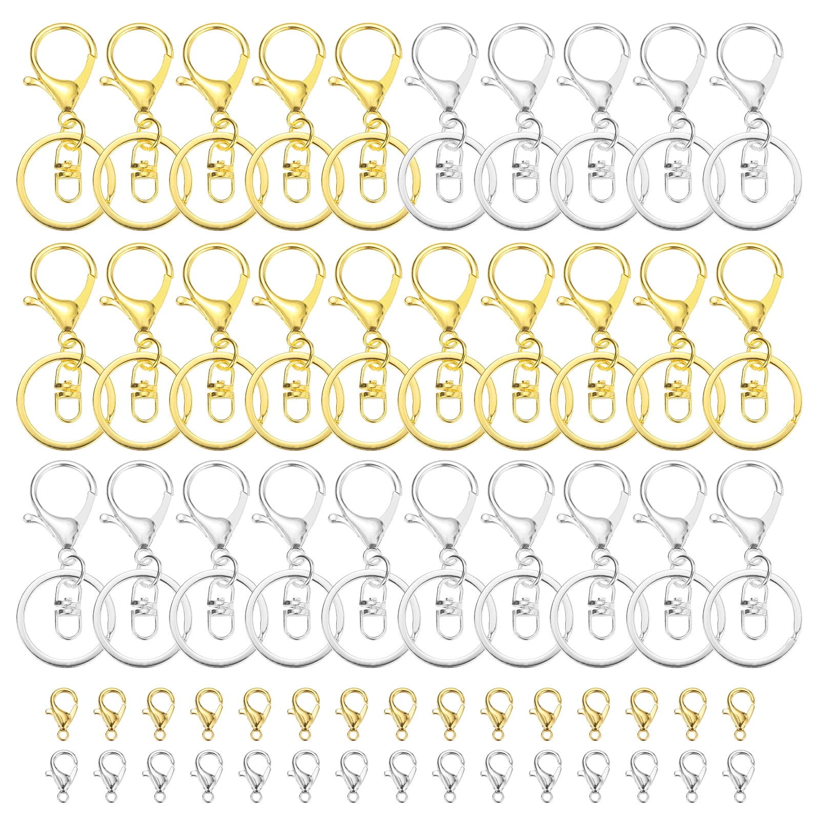 Uxcell Lobster Claw Clasps Keychain, 30 Pcs Metal Lobster Claw Clasp Hook with Swivel Trigger Clip and Keychain Ring for Diy Craft Key Chain Accessories, Bright Silver/Gold