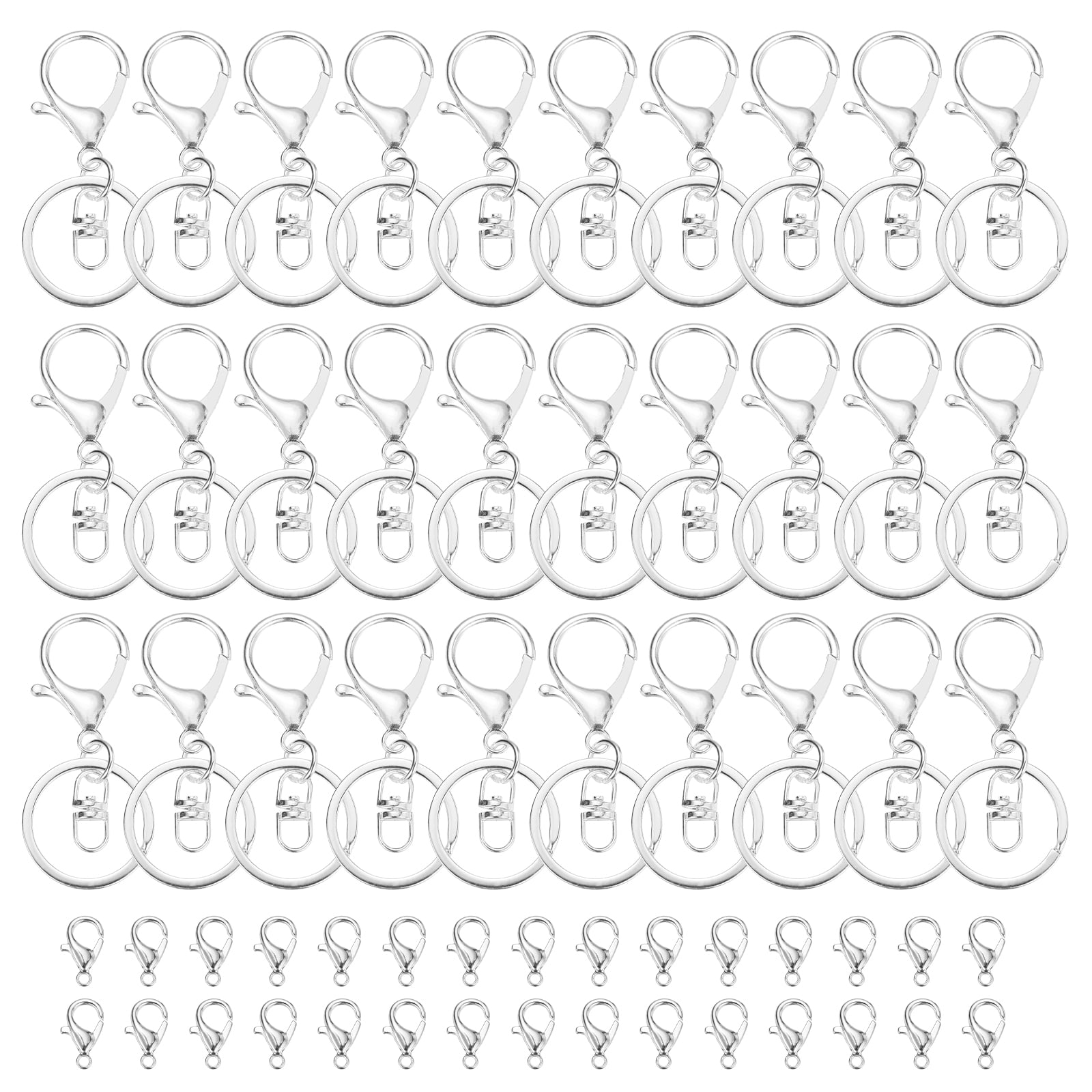 Uxcell Lobster Claw Clasps Keychain, 30 Pcs Metal Lobster Claw Clasp Hook with Swivel Trigger Clip and Keychain Ring for Diy Craft Key Chain Accessories, Bright Silver