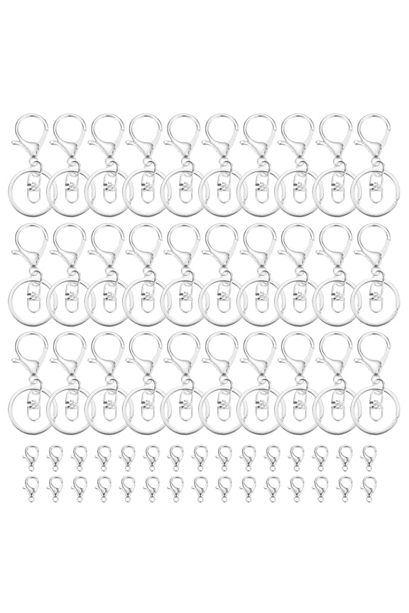 Lobster Claw Clasps Keychain, 30 Pcs Metal Lobster Claw Clasp Hook with Swivel Trigger Clip and Keychain Ring for Diy Craft Key Chain Accessories, Bright Silver