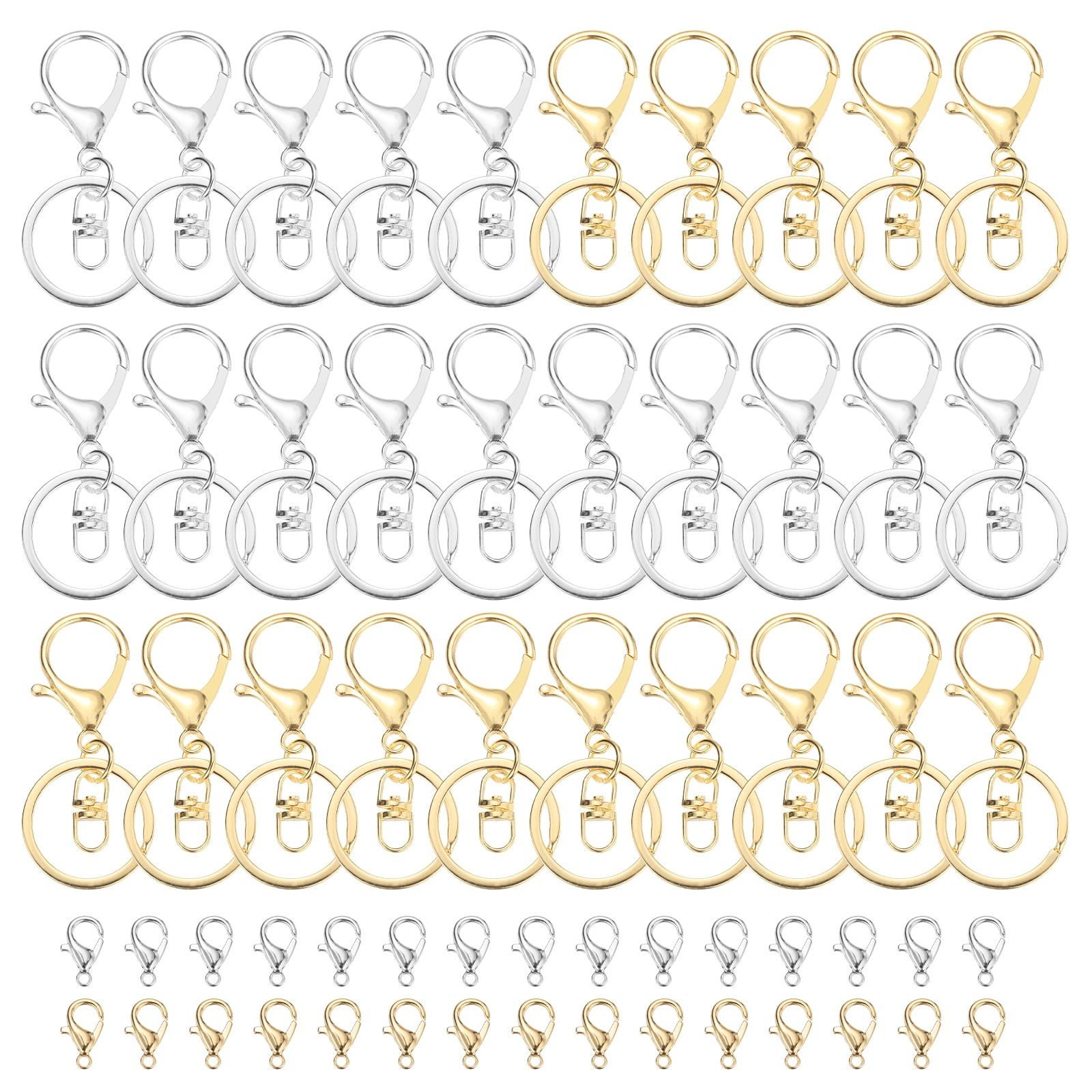 Uxcell Lobster Claw Clasps Keychain, 30 Pcs Metal Lobster Claw Clasp Hook with Swivel Trigger Clip and Keychain Ring for Diy Craft Key Chain Accessories, Bright Silver/Light Gold