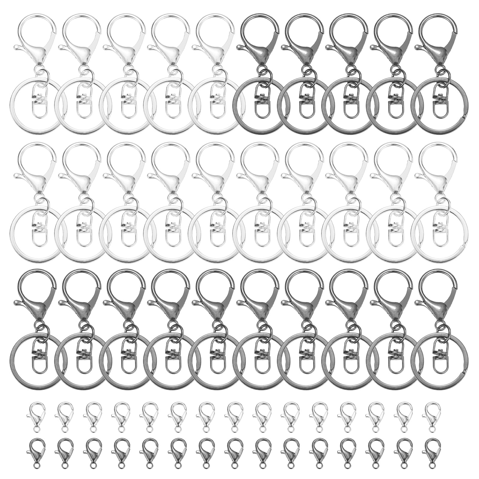 Uxcell Lobster Claw Clasps Keychain, 30 Pcs Metal Lobster Claw Clasp Hook with Swivel Trigger Clip and Keychain Ring for Diy Craft Key Chain Accessories, Bright Silver/Black Gray