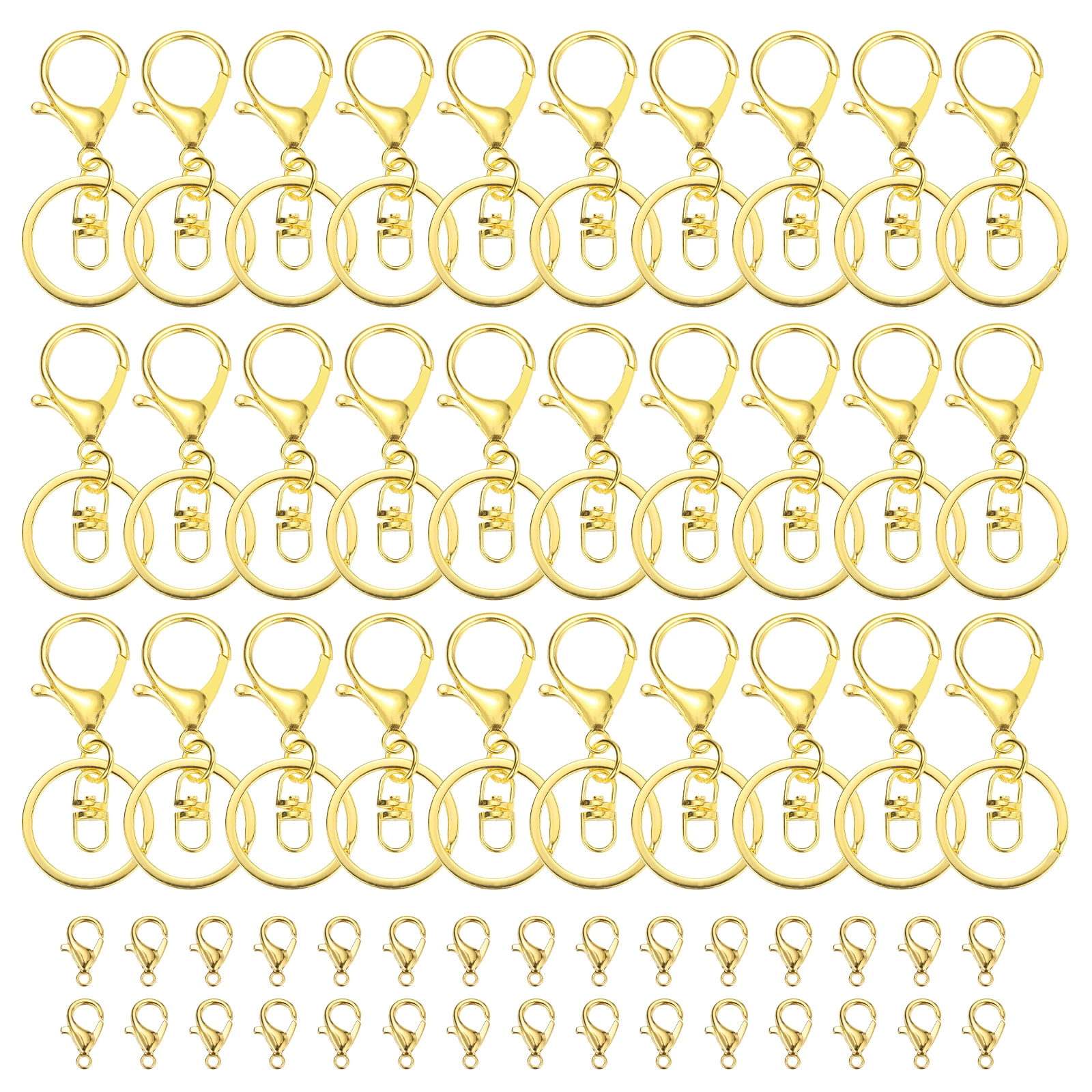 Uxcell Lobster Claw Clasps Keychain, 30 Pcs Metal Lobster Claw Clasp Hook with Swivel Trigger Clip and Keychain Ring for Diy Craft Key Chain Accessories, Gold Tone