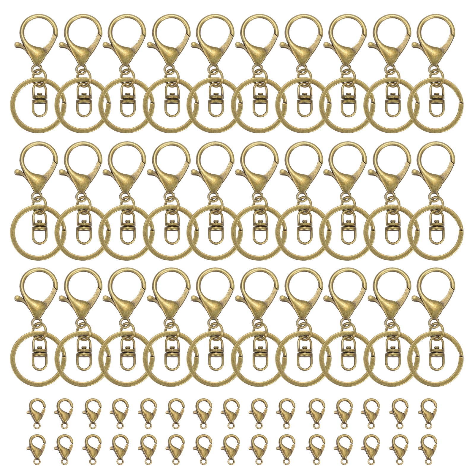 Uxcell Lobster Claw Clasps Keychain, 30 Pcs Metal Lobster Claw Clasp Hook with Swivel Trigger Clip and Keychain Ring for Diy Craft Key Chain Accessories, Green Bronze