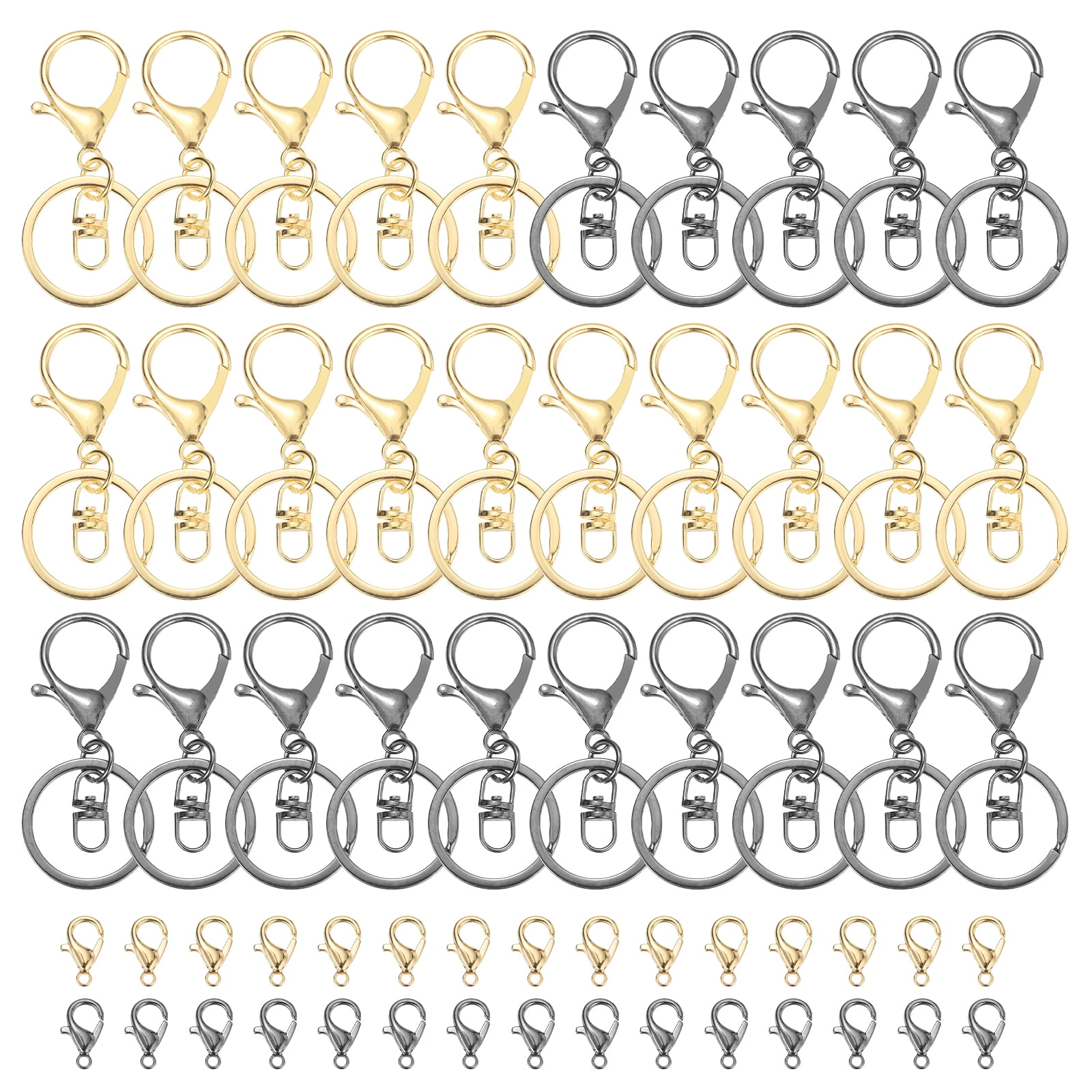 Uxcell Lobster Claw Clasps Keychain, 30 Pcs Metal Lobster Claw Clasp Hook with Swivel Trigger Clip and Keychain Ring for Diy Craft Key Chain Accessories, Light Gold/Black Gray