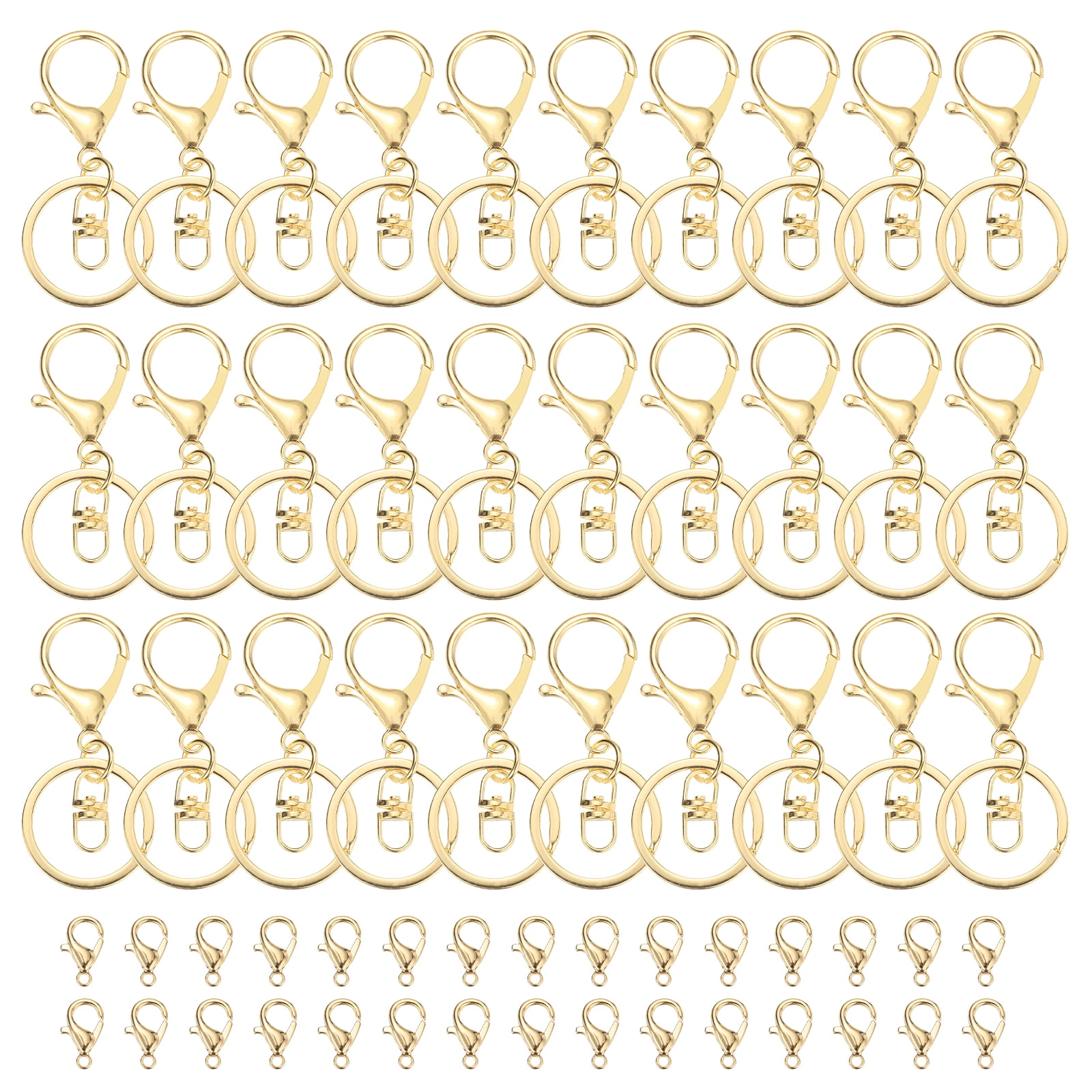 Uxcell Lobster Claw Clasps Keychain, 30 Pcs Metal Lobster Claw Clasp Hook with Swivel Trigger Clip and Keychain Ring for Diy Craft Key Chain Accessories, Light Gold