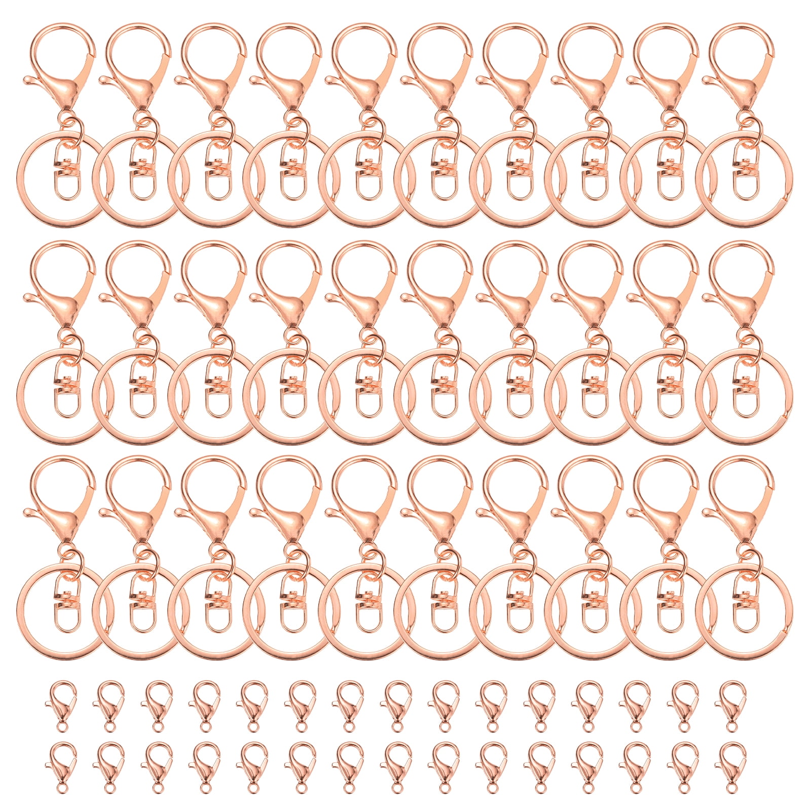 Uxcell Lobster Claw Clasps Keychain, 30 Pcs Metal Lobster Claw Clasp Hook with Swivel Trigger Clip and Keychain Ring for Diy Craft Key Chain Accessories, Rose Gold