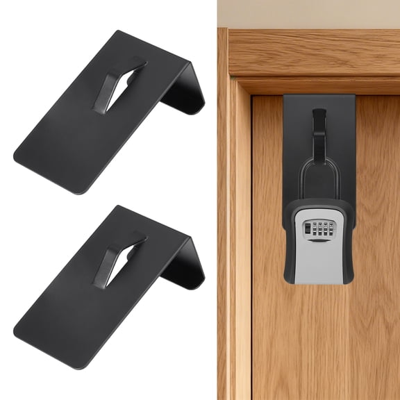 Uxcell Lock Box Door Mount Bracket, (4.8 x 2.5 Inch, Black)(2Pcs), Heavy Duty Over the Door Hooks Security Lock Box Hanger, Suit for - Keys/Airbnb Hosts/Emergency Access