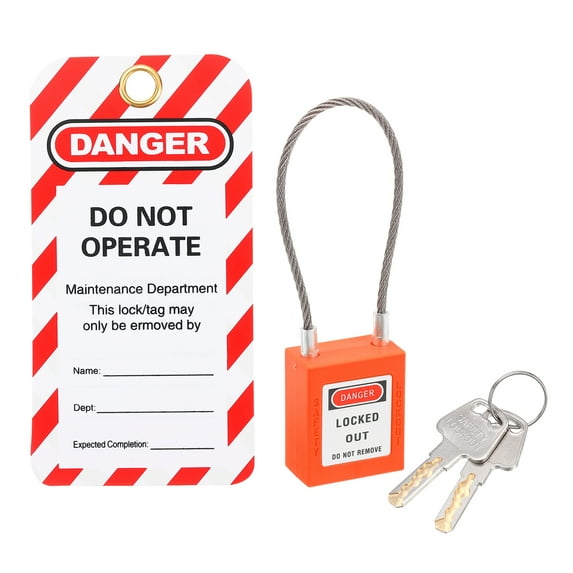 Uxcell Lockout Tagout Locks with Key, Loto Locks Safety Padlock Keyed Different with Lockout Tag Style 2, Orange