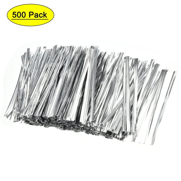 Uxcell Long Strong Twist Ties 2.4" Plastic Coated Iron for Tying Bread, Candy, Cookies, Gift Bags Silvery 500pcs