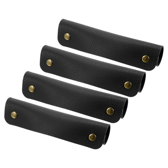 Uxcell Luggage Handle Wrap, PU Handbag Grip Cover Protector Identifier with Clasp, Black 4 Pack