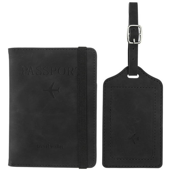 Uxcell Luggage Tag, Leather Luggage Tags Travel Baggage Labels Waterproof Black