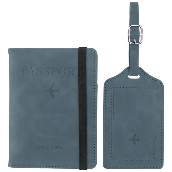 Uxcell Luggage Tag, Leather Luggage Tags Travel Baggage Labels Waterproof Sky Blue