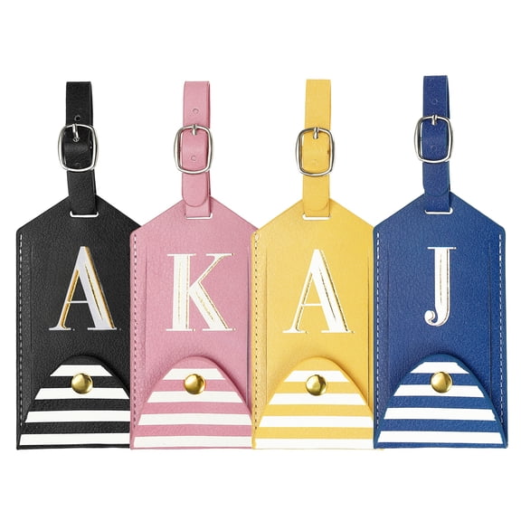Uxcell Luggage Tags, Initial Letter Travel Luggage Baggage Labels PU Leather Tag Waterproof for Privacy Protection ID Suitcase Identifier Backpack (4 Pack, Black/Pink/Yellow/Blue )