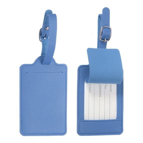 Uxcell Luggage Tags, PU Leather Travel Luggage Tags Identifier Suitcase Labels for Baggage Privacy Protection Accessories Ships Blue