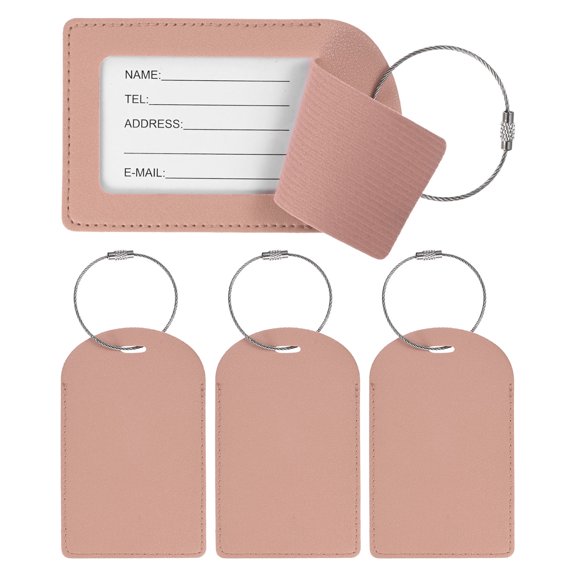 Uxcell Luggage Tags for Suitcase [4PCS] - Secure Privacy Cover Bag Tags with Iron Loop - [Pink - PU Leather]