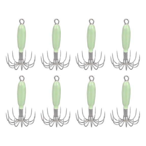 Uxcell Luminous Squid Jig Hooks, 9g Squid Jigs Saltwater Glow in Dark with 12 Stainless Steel Needles Fishing Lures Bait 2'' & 8Pcs & Green - Fit for Cuttlefish Sleeve Night Fishing