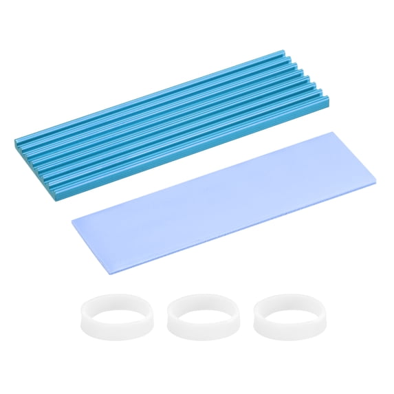 Uxcell M.2 2280 Nvme SSD Heatsink, Radiator Cooler Aluminum Heat Sink Cooling Fin with Thermal Pads/Tape/Rubber Rings Blue 70x22x3mm 1
