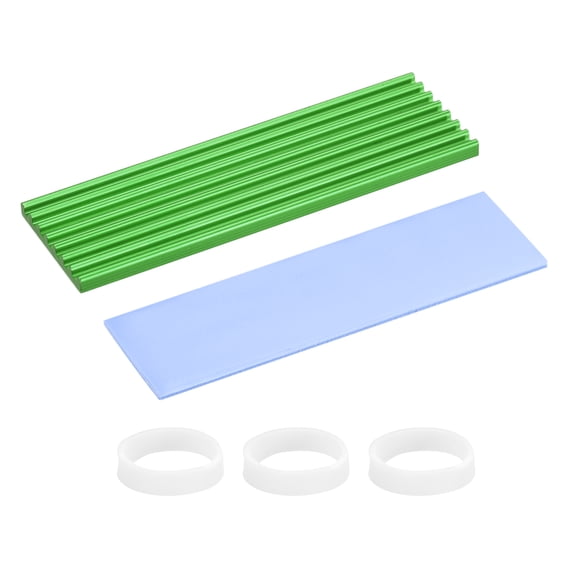 Uxcell M.2 2280 Nvme SSD Heatsink, Radiator Cooler Aluminum Heat Sink Cooling Fin with Thermal Pads/Tape/Rubber Rings Green 70x22x3mm 1