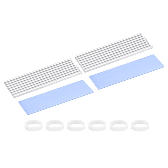 Uxcell M.2 2280 Nvme SSD Heatsink, Radiator Cooler Aluminum Heat Sink Cooling Fin with Thermal Pads/Tape/Rubber Rings Silver 70x22x3mm 2
