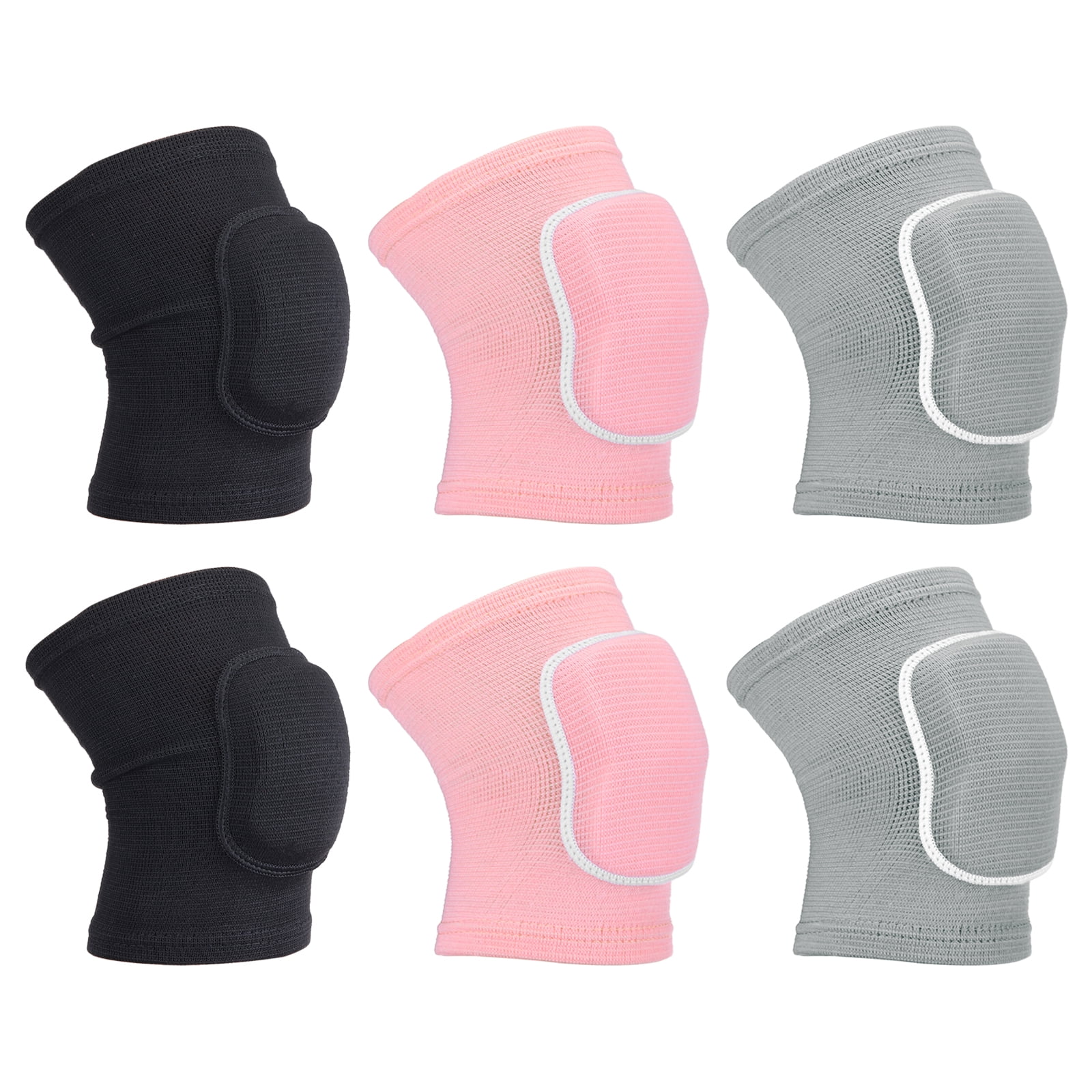 Uxcell M Protective Knee Pads Volleyball Knee Pads Sponge Knee Pads Brace, Black/Grey/Pink 3 Pairs