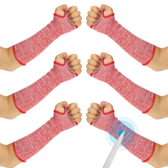 Uxcell M Size Arm Protectors Sleeve Cut Resistant Sleeve with Thumb Hole Red 3 Pairs