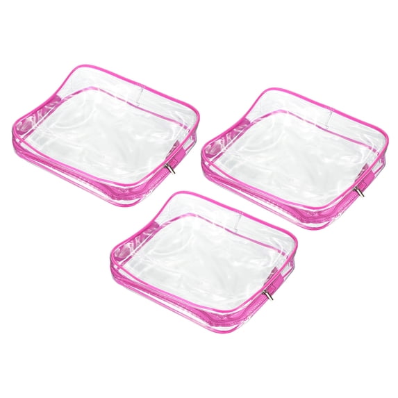 Uxcell M Size Clear Toiletry Bag Makeup Cosmetic Pouch with Zipper, Rose Red 3 Pack