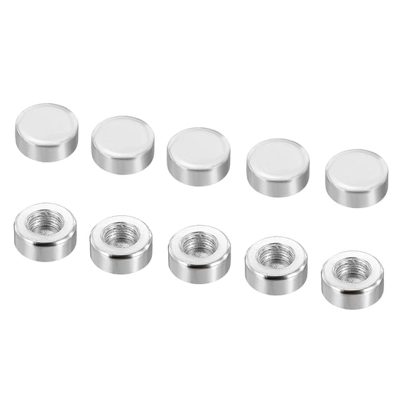 Uxcell M10 18x7mm Lamp Finial Cap Knob Flat Screw Cap Nut Female Thread Light Fixtures Decoration Silver Tone 10 Pack