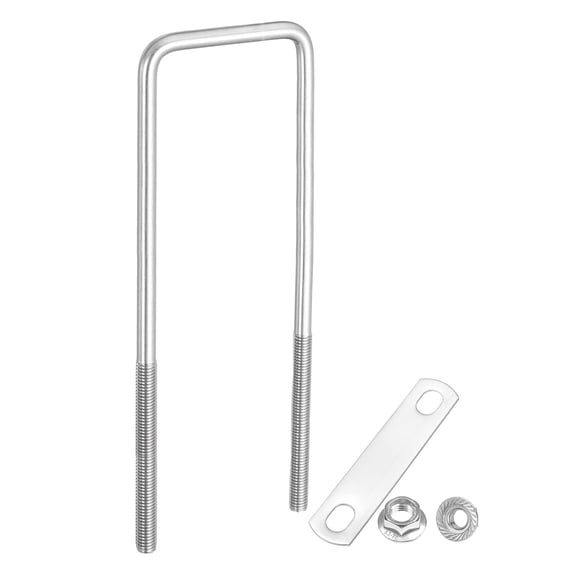 Uxcell M10 2-3/4 Inch Inner Wide Square U Bolts, 9-13/16 Inch Length 304 Stainless Steel U-Bolts with Flange Hexagon Nuts, Frame Plates for Trailer, Automotive, (70mm W x 250mm L)