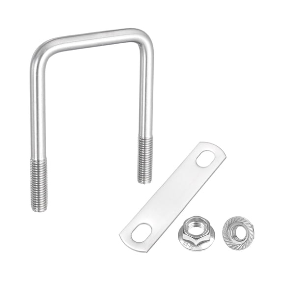 Uxcell M10 2-3/8 Inch Inner Wide Square U Bolts, 4 Inch Length 304 Stainless Steel U-Bolts with Flange Hexagon Nuts, Frame Plates for Trailer, Automotive, (60mm W x 100mm L)