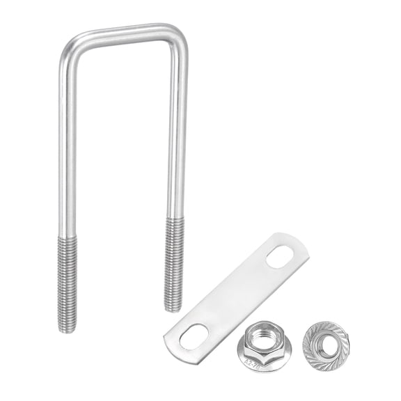Uxcell M10 2 Inch Inner Wide Square U Bolts, 5-7/8 Inch Length 304 Stainless Steel U-Bolts with Flange Hexagon Nuts, Frame Plates for Trailer, Automotive, (50mm W x 150mm L)