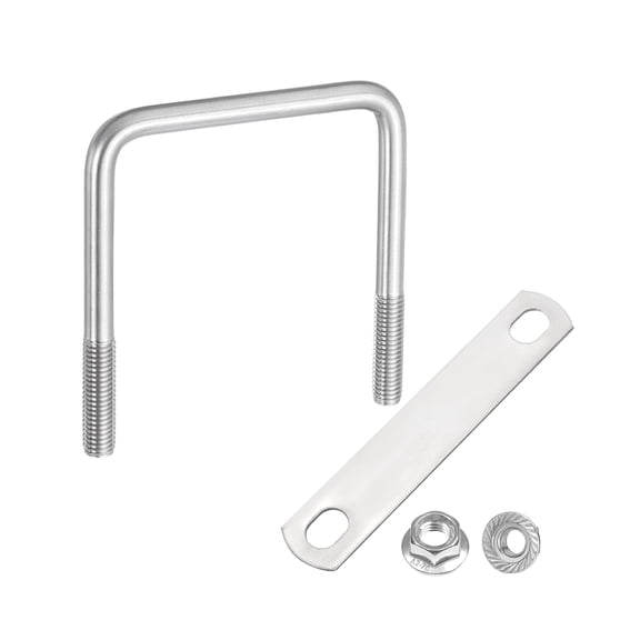 Uxcell M10 3-9/16 Inch Inner Wide Square U Bolts, 4-3/4 Inch Length 304 Stainless Steel U-Bolts with Flange Hexagon Nuts, Frame Plates for Trailer, Automotive, (90mm W x 120mm L)