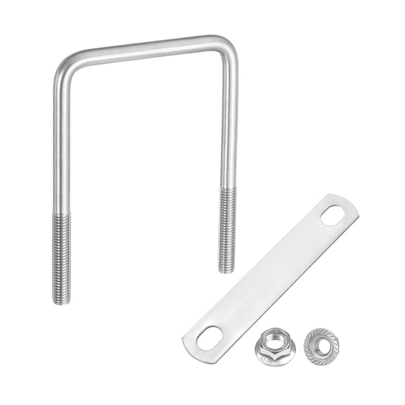Uxcell M10 3-9/16 Inch Inner Wide Square U Bolts, 5-7/8 Inch Length 304 Stainless Steel U-Bolts with Flange Hexagon Nuts, Frame Plates for Trailer, Automotive, (90mm W x 150mm L)