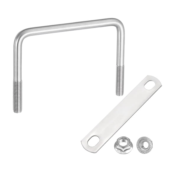 Uxcell M10 4-3/4 Inch Inner Wide Square U Bolts, 3-9/16 Inch Length 304 Stainless Steel U-Bolts with Flange Hexagon Nuts, Frame Plates for Trailer, Automotive, (120mm W x 90mm L)