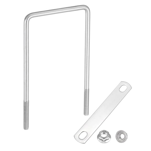 Uxcell M10 4 Inch Inner Wide Square U Bolts, 7-7/8 Inch Length 304 Stainless Steel U-Bolts with Flange Hexagon Nuts, Frame Plates for Trailer, Automotive, (100mm W x 200mm L)
